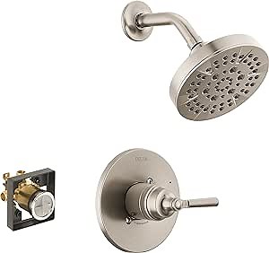 Delta Faucet Saylor 14 Series Brushed Nickel Shower Valve Trim Kit, Delta Shower System, Shower Faucet Set, Shower Fixture, Shower Head and Handle Set, Stainless T14235-SS (Valve Included)