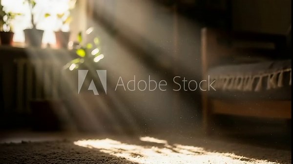 Sunlight beams through dust motes in a room
