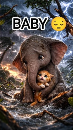 Baby Elephant Saves a Scared Kitten in a Terrible Storm 🌧️ | Emotional Animal Story #shorts