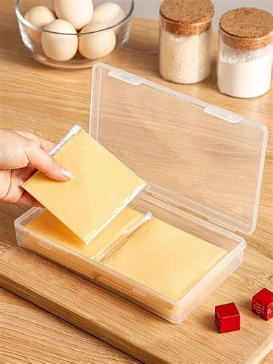 4pcs Large Capacity Butter And Cheese Storage Containers, Cheese Slices Preservation Fridge Containers - Freezer Friendly, Plastic, Square, No Power Required, Suitable For Butter Storage - Flip-Top, Transparent Flat Rectangular Plastic Boxes, Must-Have Kitchen Organizers, Food Service Equipment And Supplies | SHEIN