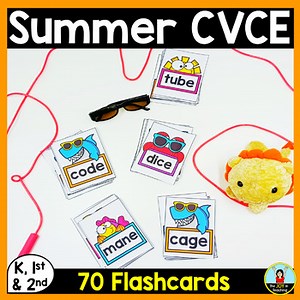 Summer CVCE Words Flashcards for Kindergarten and First Grade
