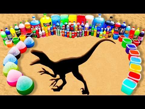 How to Make a Giant Rainbow Dinosaurs made with Balloons of Orbeez, Big Mtn Dew, Coca Cola vs Mentos