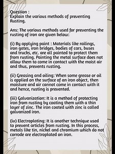 Explain the various methods of preventing Rusting.