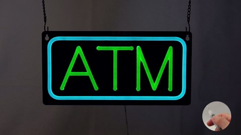 ATM Neon Sign, Small Size, 12"×6", USB Powered, 9 Levels of Brightness, Signboards for Convenience Store, Gas Station, Liquor Shop, Mini Market, Wall Window Decor for Storefront (Green, Black Acrylic)
