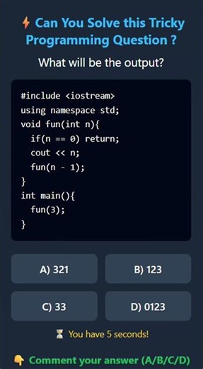 C++ Tricky Question #47 🔥 | Recursion Print Output 🤯 #shorts #CPP