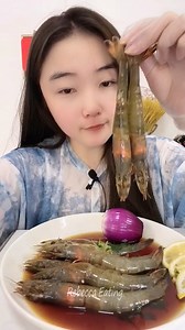 Yummy eating pickled raw prawns and snails with sauce | Rebecca Eating