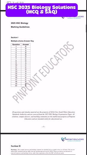 Pinpoint Educators | HSC Biology & UCAT Specialists on Instagram: "🧬 2025 HSC Biology Solutions (MCQ + SAQ) Our Band-6 sample answers and marker-style comments are based on firsthand insights into HSC marking standards — breaking down every question with precision. ⚡️ See exactly what markers reward (and where students lose marks). #hsc #biology #atar #nesa #year12 #year11"