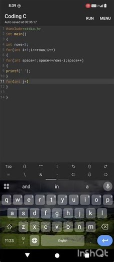 "Star Pyramid using loops in C ⭐#CProgramming #CodingPractice #StudentLife"