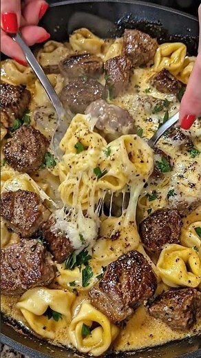 🥩 Creamy Beef Tortellini 🔥 | Juicy Steak Bites & Cheesy Pasta Recipe!