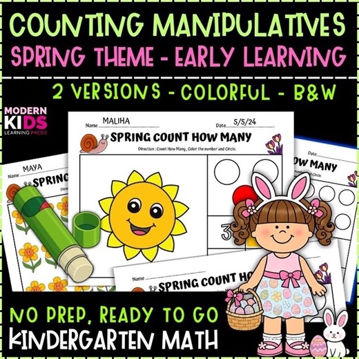 Spring Counting Objects Worksheets | Kindergarten Math Activities | Autism Learning (digital Download) - Etsy