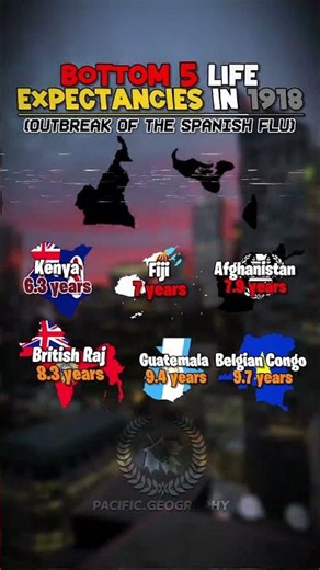 🕊️ Life Expectancy of each country in 1918... #mapping #map #geography #spanishflu #samoa
