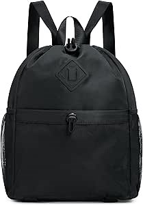 WANDF Drawstring Backpack for Women, Lightweight Gym Bag with Yoga Mat Strap, Water-Resistant String Backpack with Mesh Pocket (Black, Patent Pending)