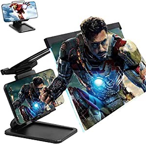 12 inch Screen Magnifier with Cell Phone Stand, Mobile 3D HD Amplifier Projector for Movies, Videos and Live Broadcast, Foldable Desktop Stand Holder - Compatible All Smartphones, Black