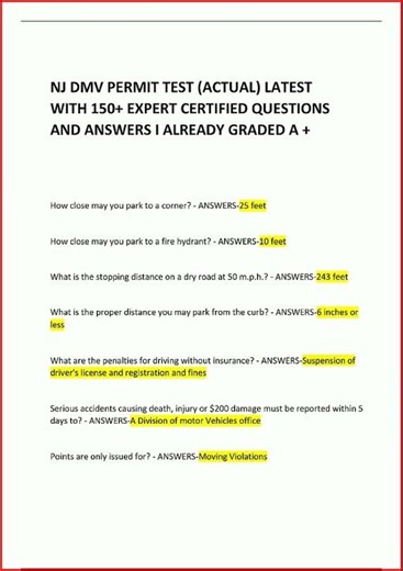 Nj Dmv Permit Test Actual Latest With 150 Expert Certified Q video