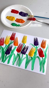 28M views · 152K reactions | Spring tulip printing using a fork! ☀️ Really effective spring craft for kids using items you will have to hand.  Give it a go! 勺 Love Amy x x | Learning and Exploring Through Play | Facebook