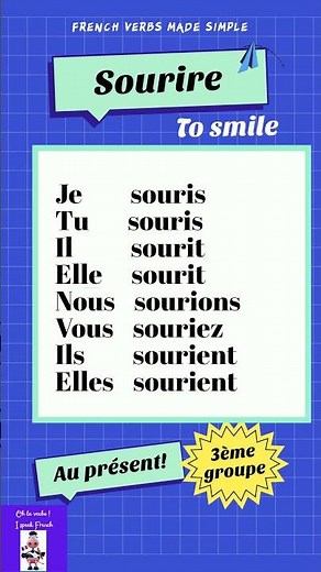 Conjugaison du Verbe Sourire (to smile)au présent/Conjugation of the verb Sourire in present #french