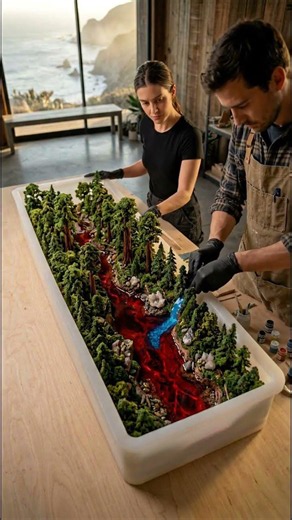 Crimson Lava Dining Table 🌋❤️ Epic Epoxy Resin DIY #EpoxyArt #LavaTable #resindiy #satisfyingdiy