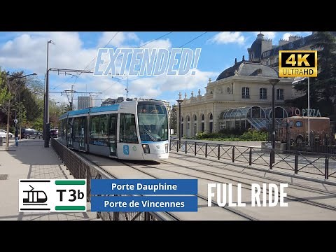 [4K] Paris Tram T3b Full Route with stops 🚋 Porte Dauphine | Porte de Vincennes | 2024 Extension