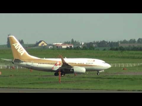 旭川空港 ANA ボーイング737-700（ゴールドジェット） JA01AN 離陸 2010.6.6