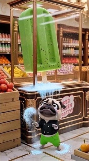 Wow! Pug Buys Giant Kiwi Popsicle—Pet Friends Go Wild?! 🍡🐾