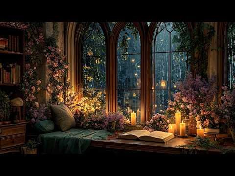 Stormy Night Book Nook 🌙 Rain on Windows & Cozy Reading Ambience