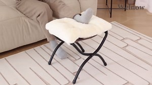 Welnow Folding Foot Stool, Upholstered Small Accent Ottoman with Detachable Thick Cotton Cushion Padded Sofa Stool and Metal Frame for Lazy Chair, Living Room, Bedroom, Beige
