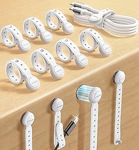 JOYROOM 12PCS Magnetic Cable Ties - Reusable Silicone Cord Organizer with Buckle Holes, Elastic Cable Management Straps for Data Cables, Charging Cords, and More (White)
