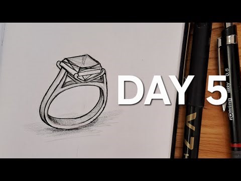 Day 5 : How to draw a ring with a princess cut gemstone