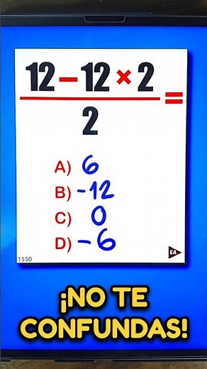 What is: (12 - 12 × 2)/2 = ❓️🤪 Don't get confused ‼️🤯 #mathematics #maths (▶3408)