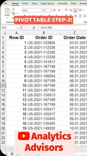 Click Insert Tab: Step-2 for creating Pivot Table #shorts