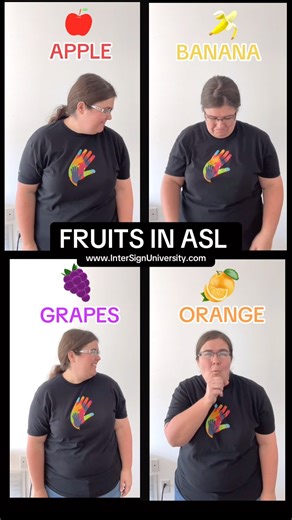 🍇 4 Fruits in ASL: Apple, Banana, Orange, Grapes | Beginner ASL Fruit Signs