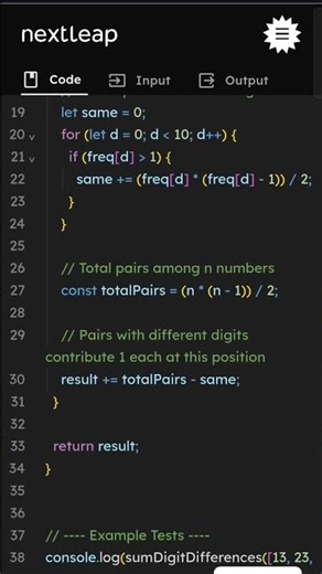 Sum of Digit Differences Between All Pairs — JavaScript Solution | LeetCode | Array & Digits Problem