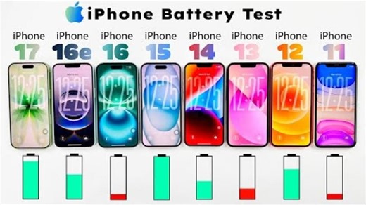 iPhone苹果手机极致电池测试 17 vs 16e vs 16 vs 15 vs 14 vs 13 vs 12 vs 11