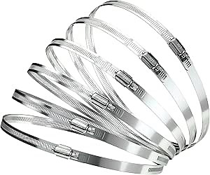 Hose Clamp Set - 6PCS 8 inch 304 Stainless Steel Worm Gear Hose Clamps for Fuel Line,dryer,Intercooler,Garden Water Pipe and Washing machine,Automotive Plumbing,195-215mm Hose Clamps