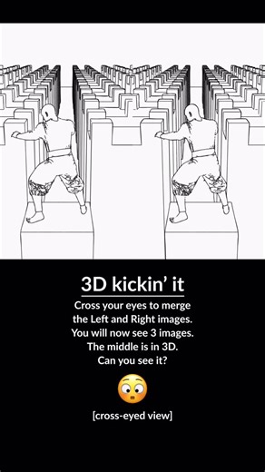 Ben Greenberg on Instagram: "3D kickin’ it Cross your eyes to merge the Left and Right images. You will now see 3 images. The middle is in 3D. Can you see it? 😳 (cross-eyed view)"