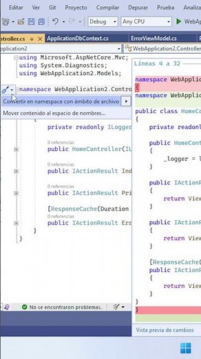 ¿ Qué hay de nuevo en Visual Studio 2022! | Refactor Convertir namespace con ámbito de archivo