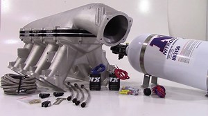 Nitrous Express is now offering nitrous plate systems specifically for the Holley Hi-Ram! These high tech nitrous plates bolt between the upper and lower intake manifold on Holley Hi-Ram manifolds for a quick and clean install. Nitrous and fuel are injected into each cylinder from the side of the runner providing direct port like distribution without having a flow restricting nozzle or spray bar in the runner. Systems come standard as a single stage with jetting for 50 to 400WHP. The plate is ma