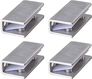 4Pcs Stainless Steel Glass Shelf Clip Clamp Bracket Support Adjustable 304 Stainless Steel Brushed Finish Glass Clip Shelf Brackets Holder Support 0.3" to 0.5"/ 8 to 12mm Thick