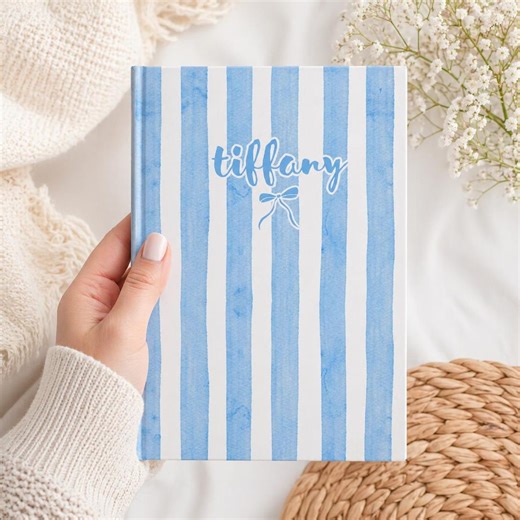Personalized Bride Journal With Name Bow, Preppy Wedding Planner Notebook, Bridal Notes Book, Custom Bridesmaid Gift, Pastel Striped Journal - Etsy