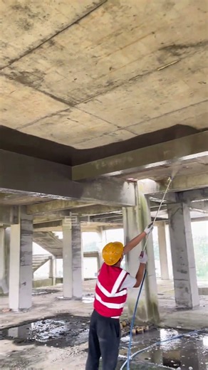 🏗️🌊 Spraying Liquid Waterproofing Coating on Concrete Beams