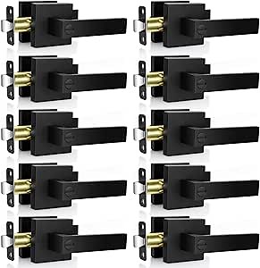 Estmoon Privacy Door Lock, 10 Pack Matte Black Keyless Door Handles Interior Heavy Duty Bed and Bath Door Lever Set, Reversible for Left/Right Handed Doors