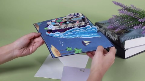 Magic Ants 3D Pop-Up Cruise Ship Card, Birthday Card for Cruise Lovers, Ocean Travel Card, Tropical Theme, Sailing Ship, Nautical Greeting for Men, Women, Kids, for Retirement, Vacation, Bon Voyage