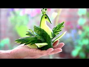 How To Make Cucumber Peacock - Vegetable Carving Garnish - Food Art Decoration