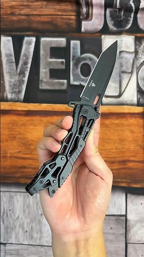 Stunning! Black Tactical Quick-Open Flipper, Skeletonized Handle Design is So Cool!