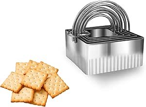 Square Cookie Cutters Set, Wave Cookie Cutter with Fluted Edge, Stainless Steel Biscuit Cutters with Handle for Baking Cake Mousse Onigiri Burritos Pastry Scone, 5PCS