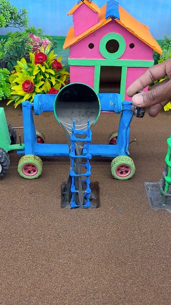 🚜 Mini RCC Pillar Construction with Concrete Mixer | Satisfying Build #Shorts