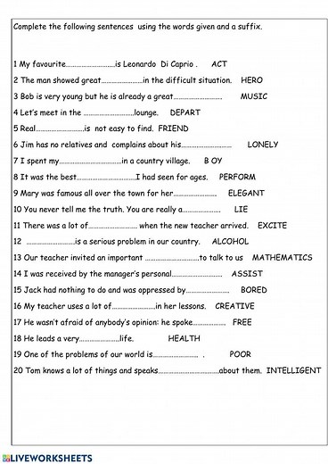 Suffixes worksheet