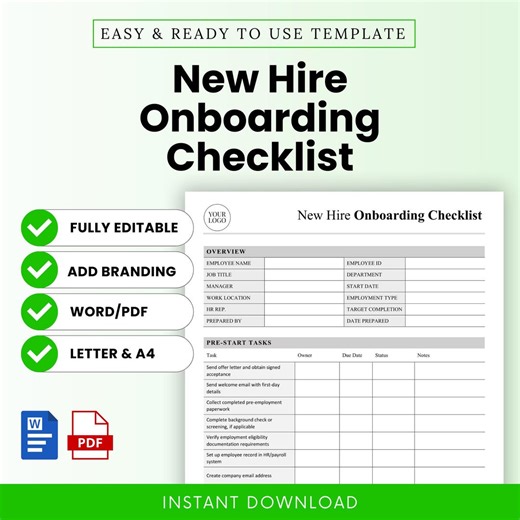 New Hire Onboarding Checklist Template – Word & PDF, A4   US Letter - Etsy