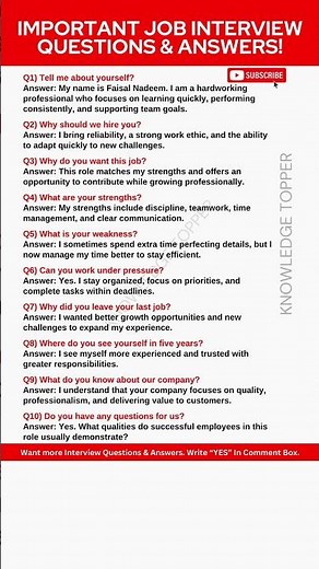 10 Highly Asked Interview Questions and Answers