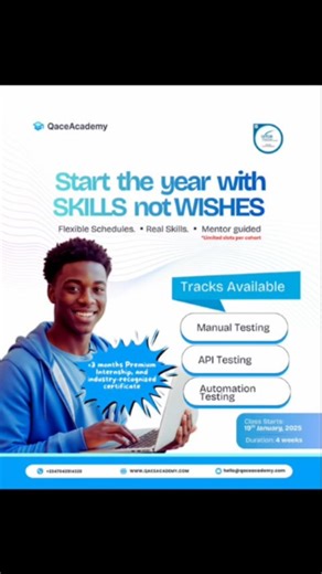 Qace Academy 🇳🇬 🇨🇦 🇺🇸 🇬🇧 🌏 on Instagram: "If you want a tech skill that doesn’t take 6–12 months to learn, this is it. Software Testing is one of the most beginner-friendly careers in tech — and African companies are hiring aggressively. We’ll train you for 4 weeks, place you into a 3-month internship, give you an industry-recognized certificate, and plug you into a community of active testers across Nigeria, Kenya, and Rwanda. You can start from zero. You can become job-ready faster th